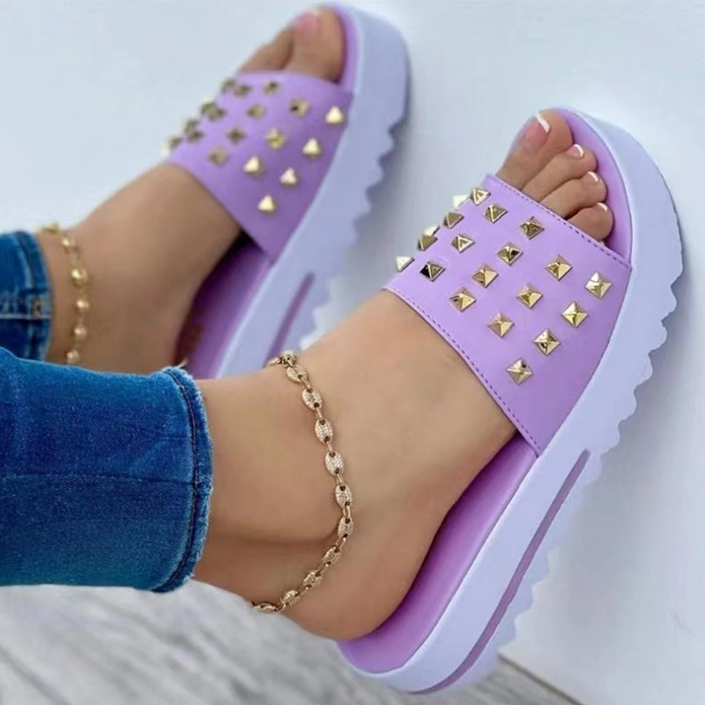 Castillotigo™ Nuevas sandalias de plataforma con tachuelas de color sólido de verano
