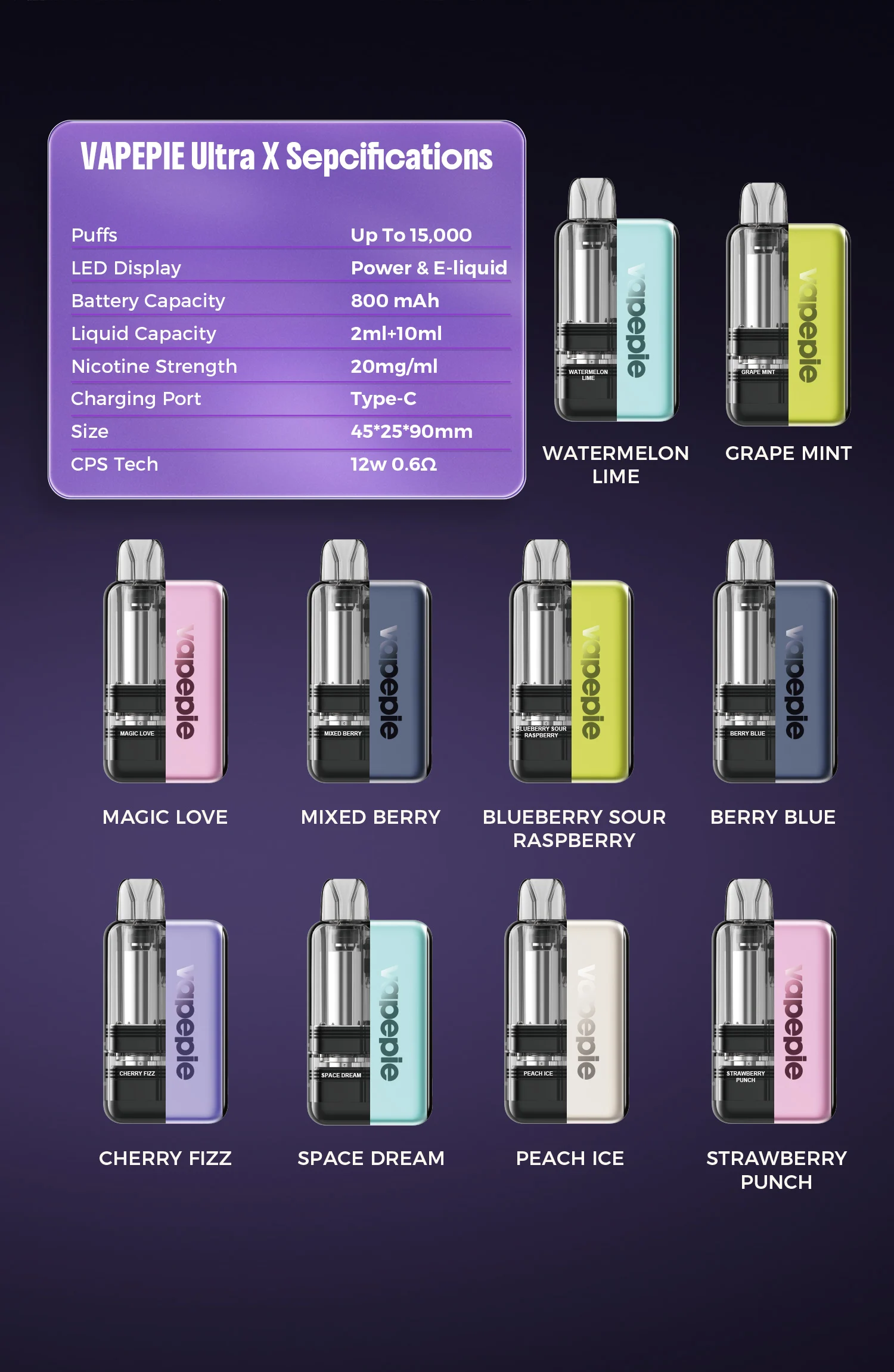 💨 Pod recarregável – VAPEPIE Ultra X 15.000 tragadas 🔋