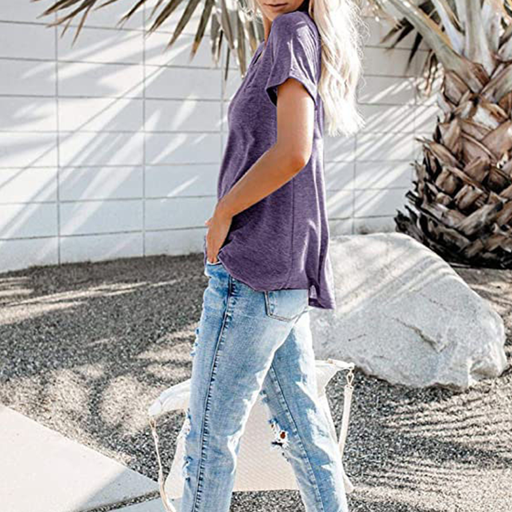 Castillotigo™ Camiseta suelta cómoda de color sólido simple para mujer
