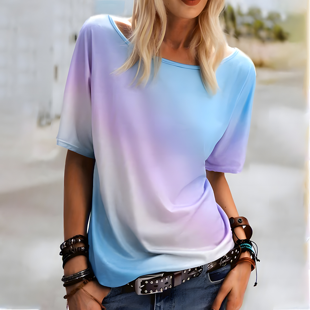 Castillotigo™ Top casual suelto con estampado de arcoíris y cuello redondo