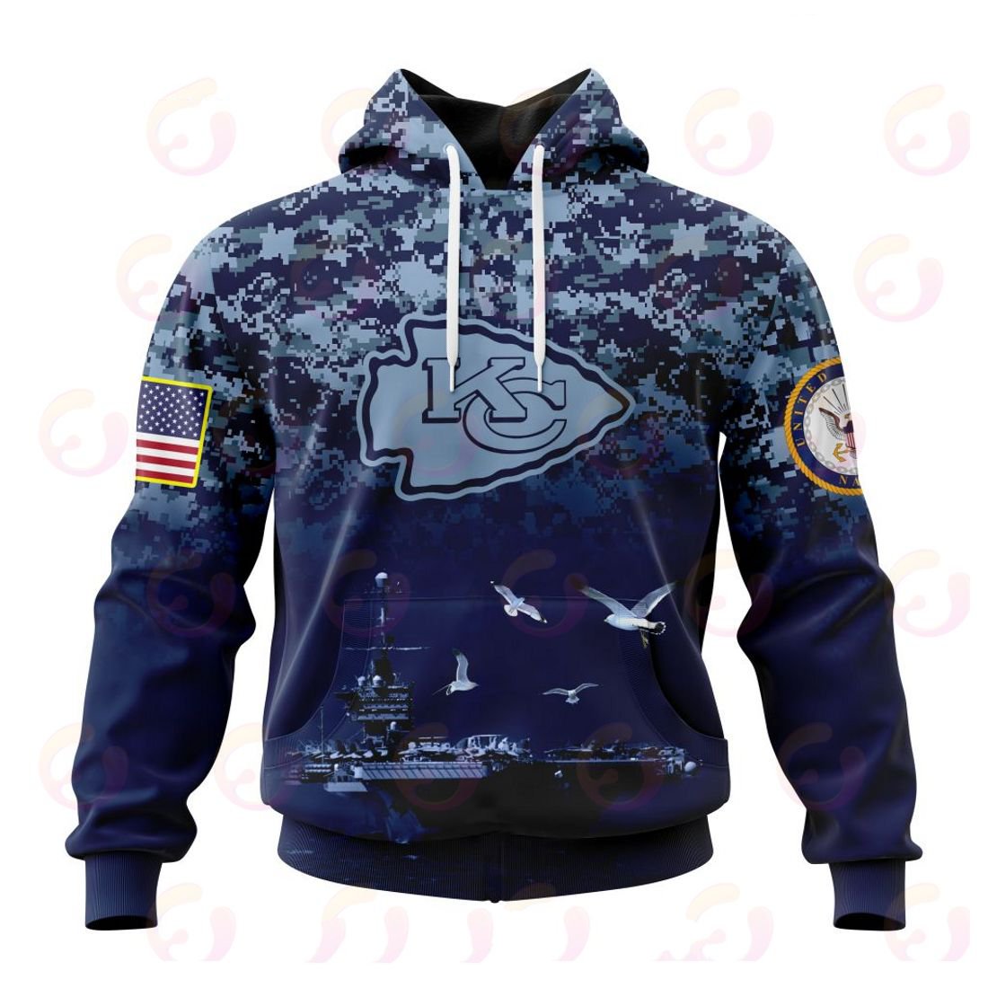 KANSAS CITY CHIEFS 3D HOODIE HONOR US NAVY VETERANS