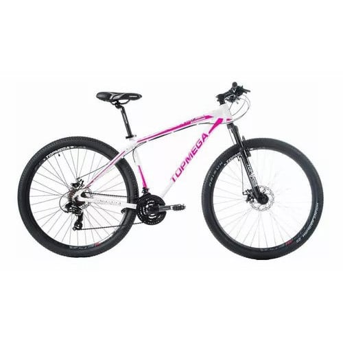 🔥Bicicleta de montaña TopMega MTB Sunshine R29 L 21v Shimano Tourney TZ31 Frenos de disco mecánicos y manetas de cambio Shimano Tourney Azul claro