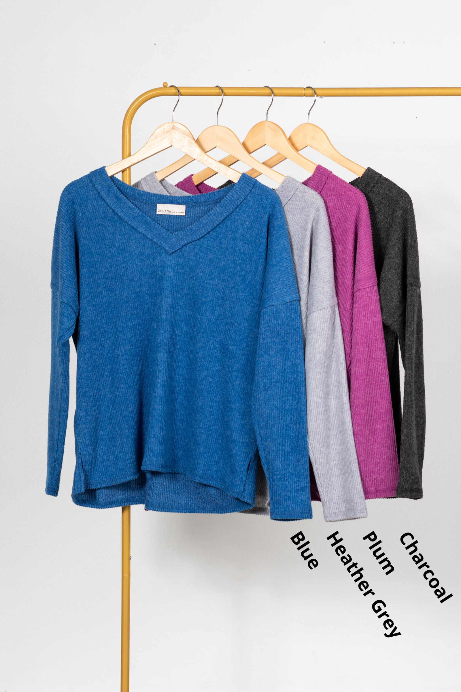 V-Neck Ribbed Drop Shoulder Knit Top