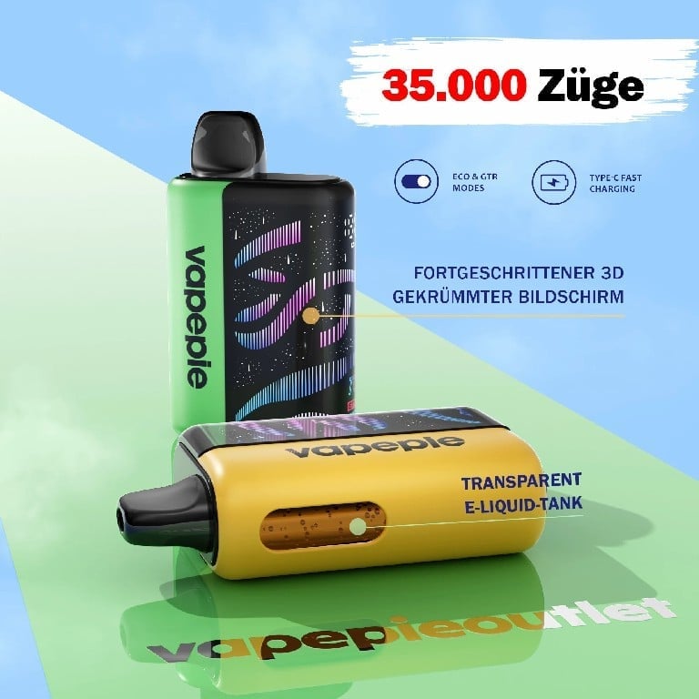 VAPEPIE 35000 3D Curved Ultra HD Screen with Real-Time Battery and E-Liquid Display, Transparent Tank Design for Maximum Visibility