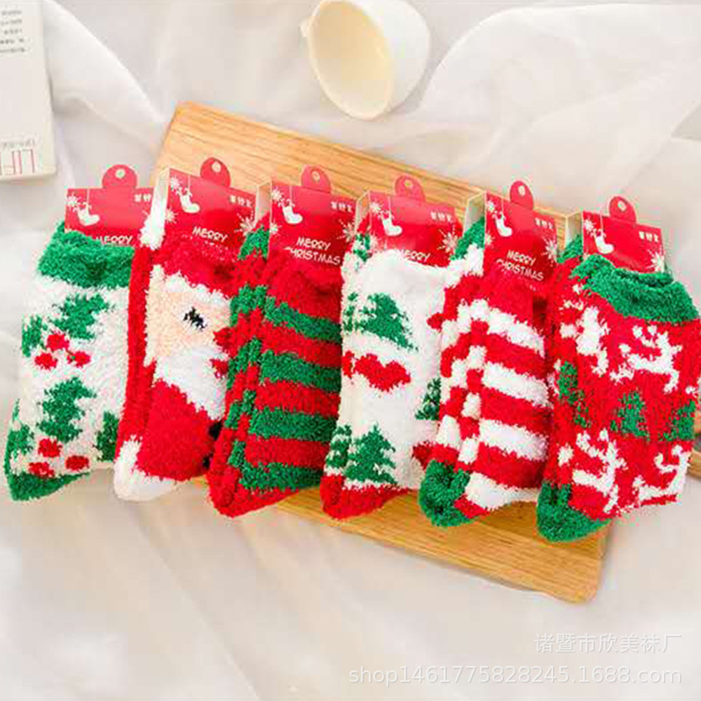 Castillotigo™ Calcetines de felpa navideños para el suelo