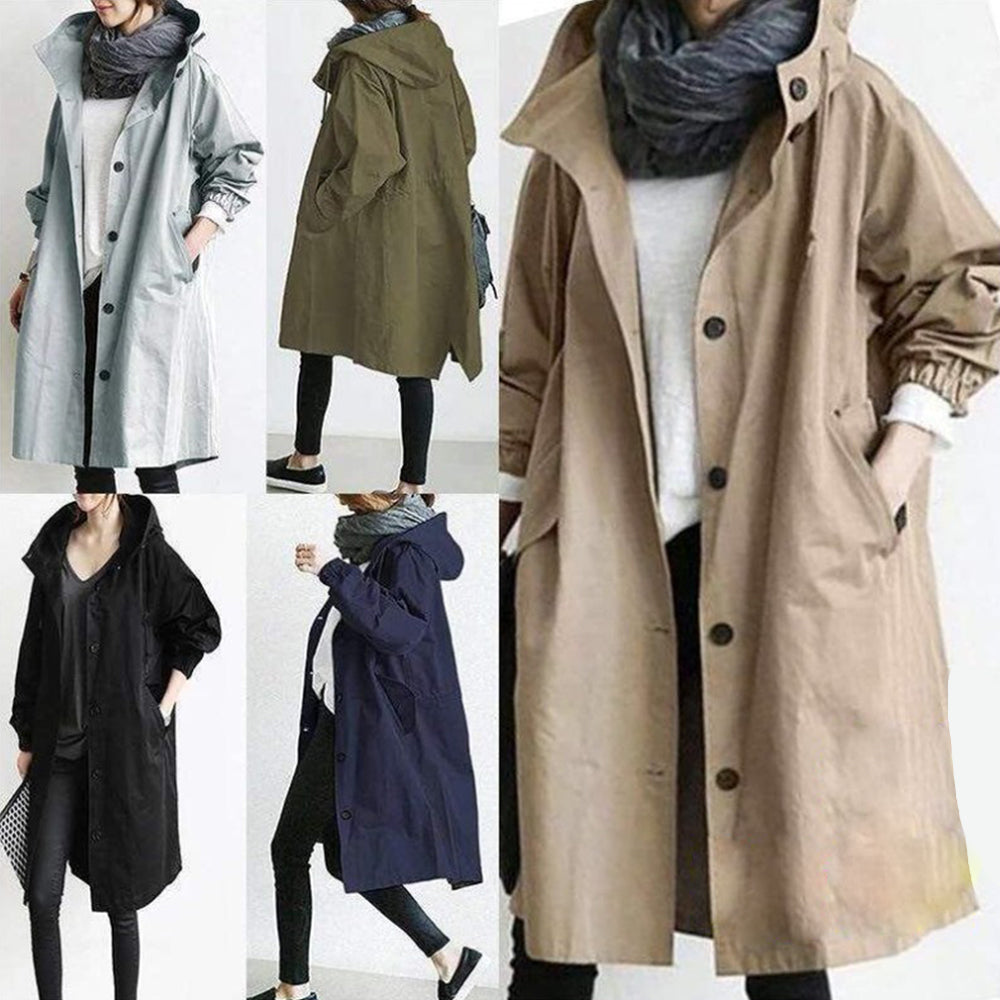 Castillotigo™ Gabardina extragrande impermeable con capucha para mujer