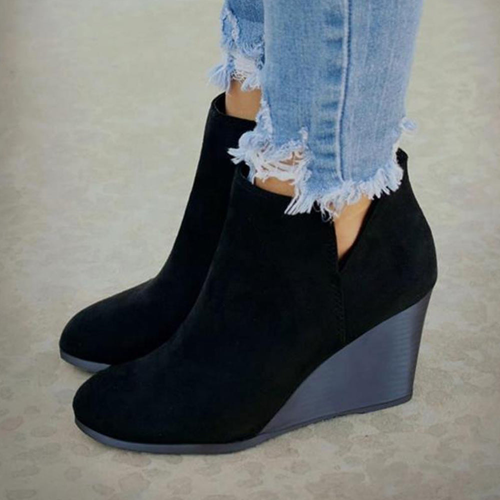 Castillotigo™ Otoño e invierno nuevos botines de cuña con estampado de leopardo de gamuza retro botas de mujer