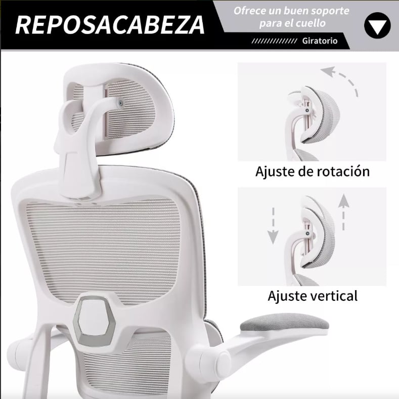 Silla de oficina ergonómica - estilo moderno con reposacabezas y reposabrazos regulables y respaldo regulable