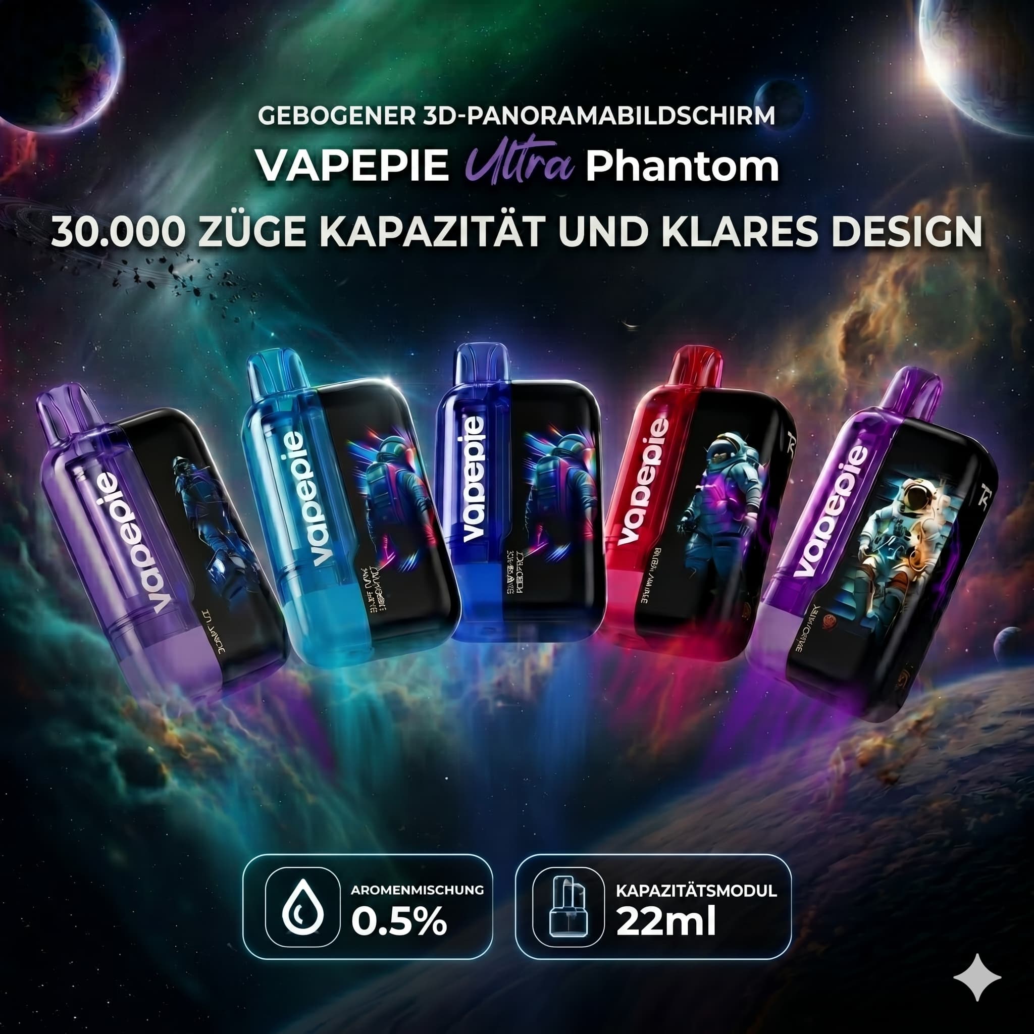 0.5%  – VAPEPIE Ultra Phantom Smart-Vape (30.000 Züge)