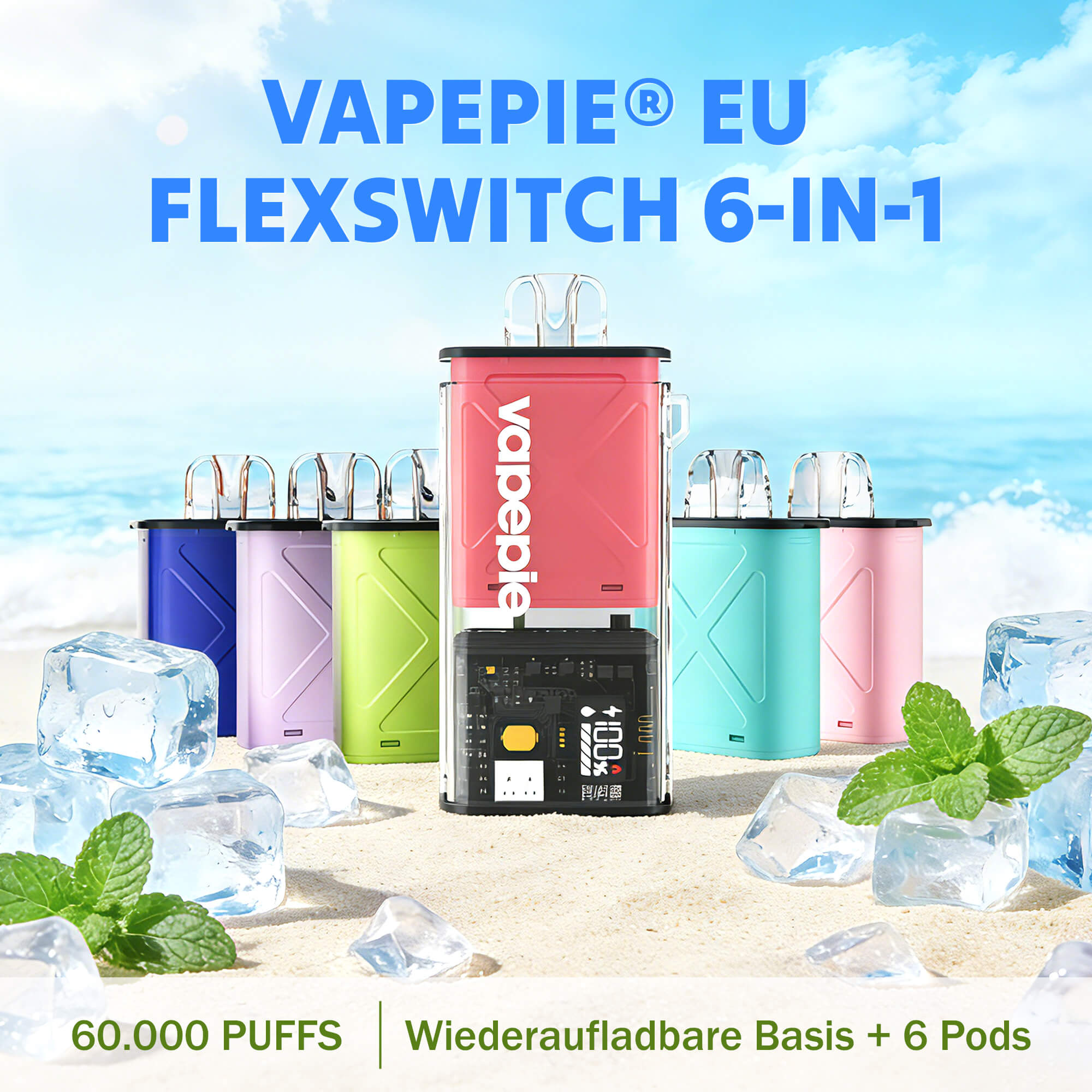 【Pod-Kit Sparpaket】Vapepie FlexSwitch 6-in-1-Pod-System 60.000 Puffs – Günstiges Pod-Kit mit vielen Optionen