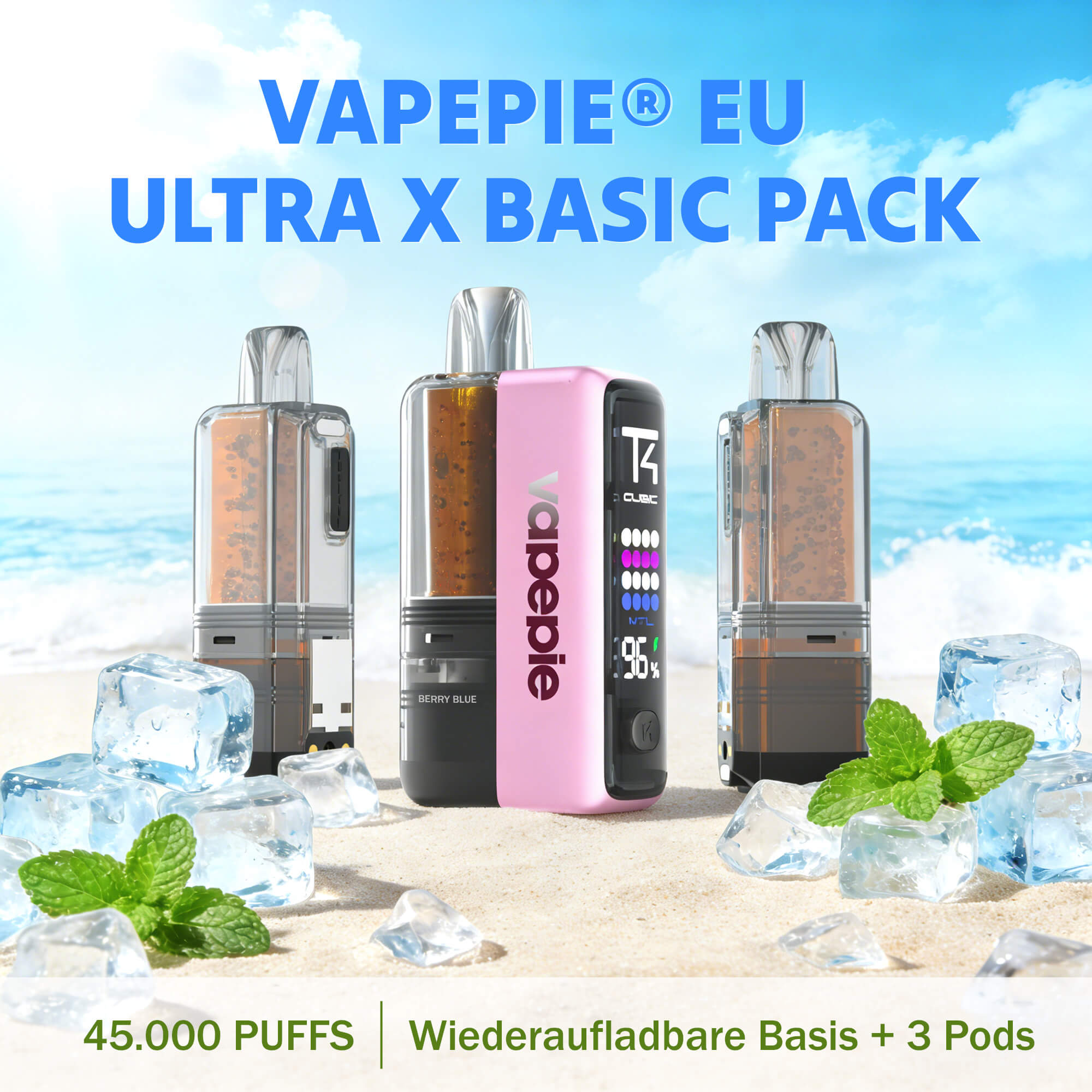 【Pod-Kit Sparpaket】 Vapepie Ultra X Easy Pod-Gerät 45.000 Puffs – Einfaches wiederaufladbares Kit mit 3 Pods