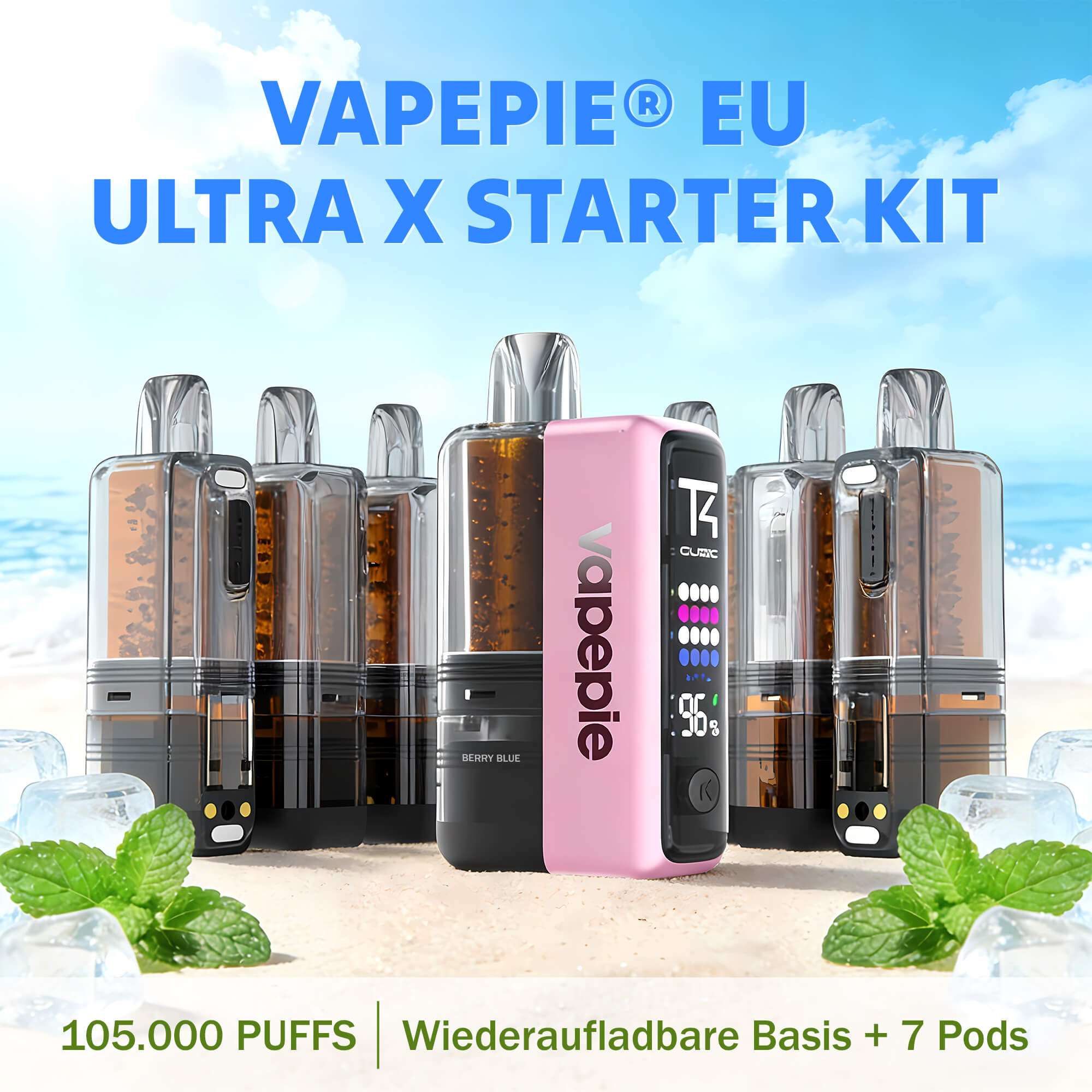 【Pod-Kit Sparpaket】 Vapepie Ultra X 7-in-1 Pod Mod Kit 105.000 Puffs – Das beste Pod-System mit 7 Pods