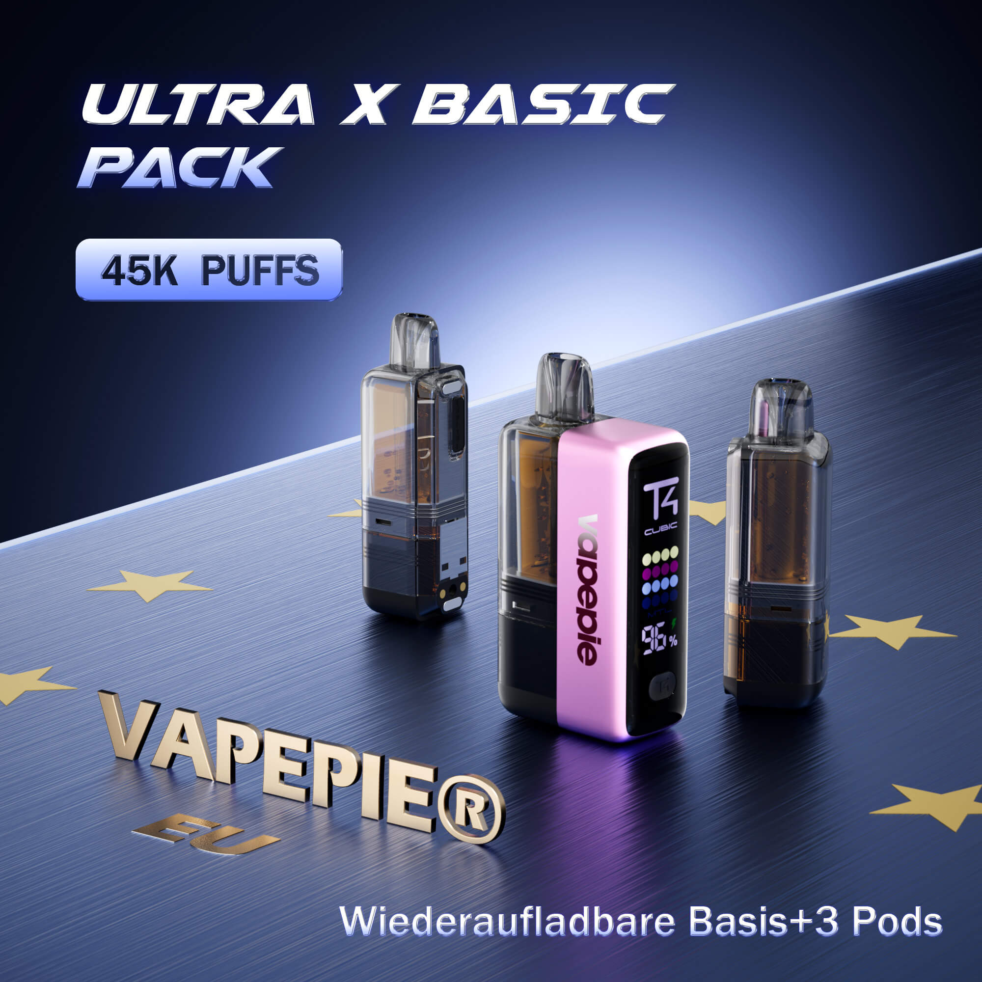 【Pod-Kit Sparpaket】 Vapepie Ultra X Easy Pod-Gerät 45.000 Puffs – Einfaches wiederaufladbares Kit mit 3 Pods