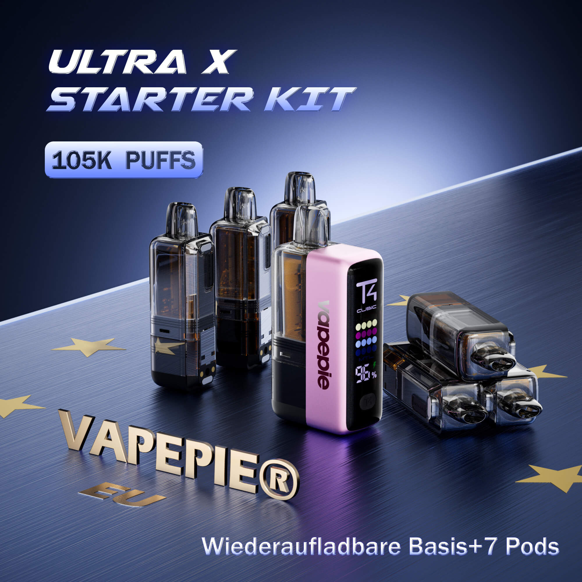 【Pod-Kit Sparpaket】 Vapepie Ultra X 7-in-1 Pod Mod Kit 105.000 Puffs – Das beste Pod-System mit 7 Pods