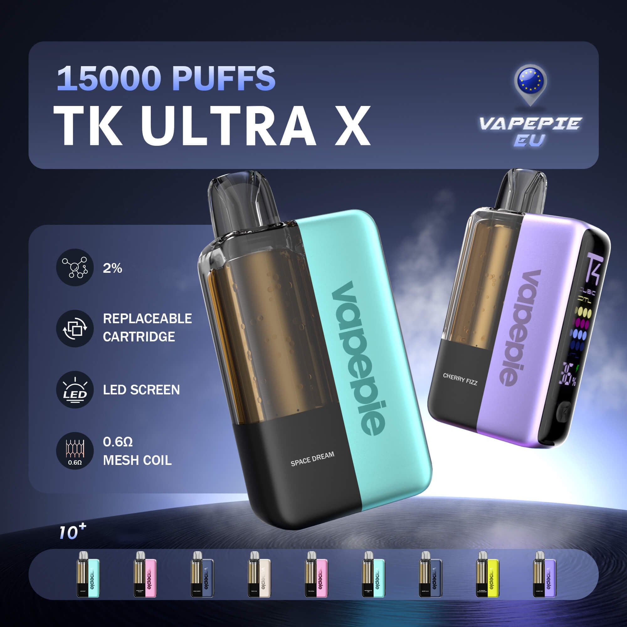 Vapepie Ultra X TK Edition Mini-Pod-Vaper mit LED 15.000 Puffs – Wiederaufladbares Pod-System【Individuell kombinierbar】