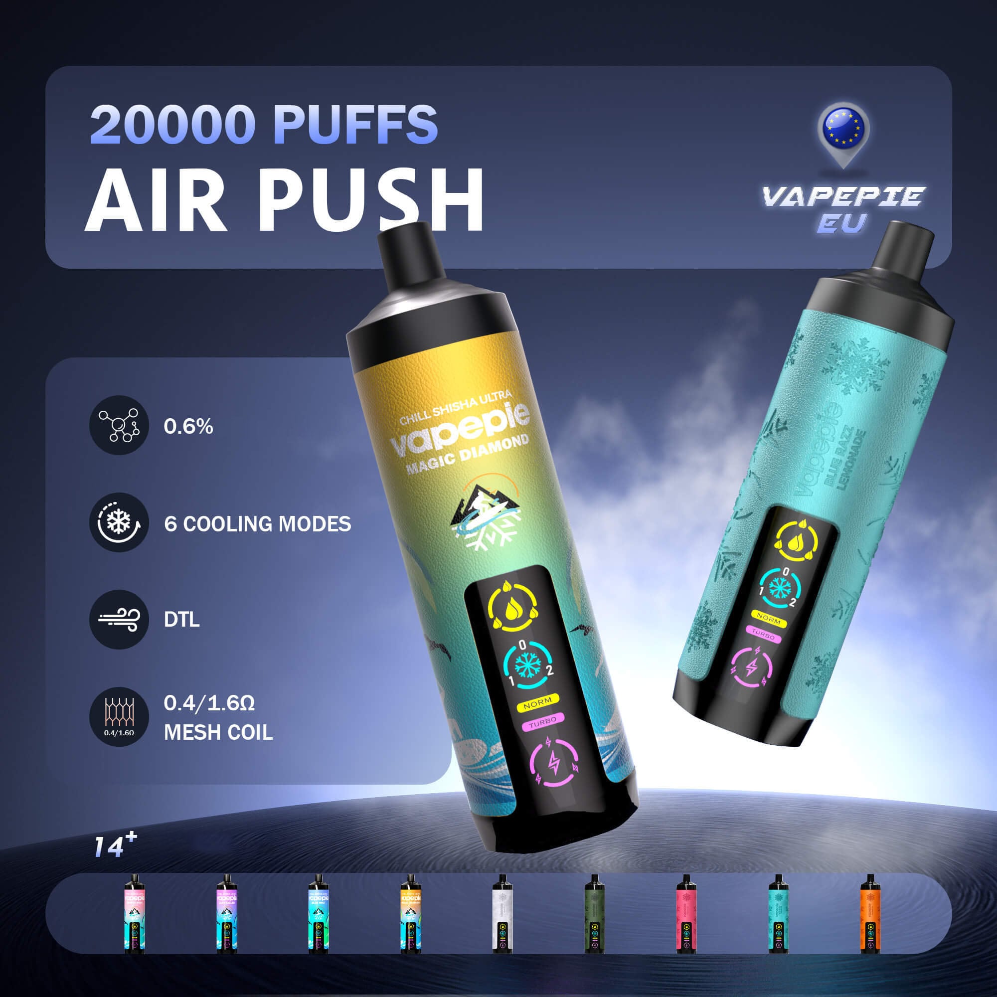 Vapepie AirRush Eis-Vape 20.000 Puffs – Party-Vape mit großen DTL-Wolken