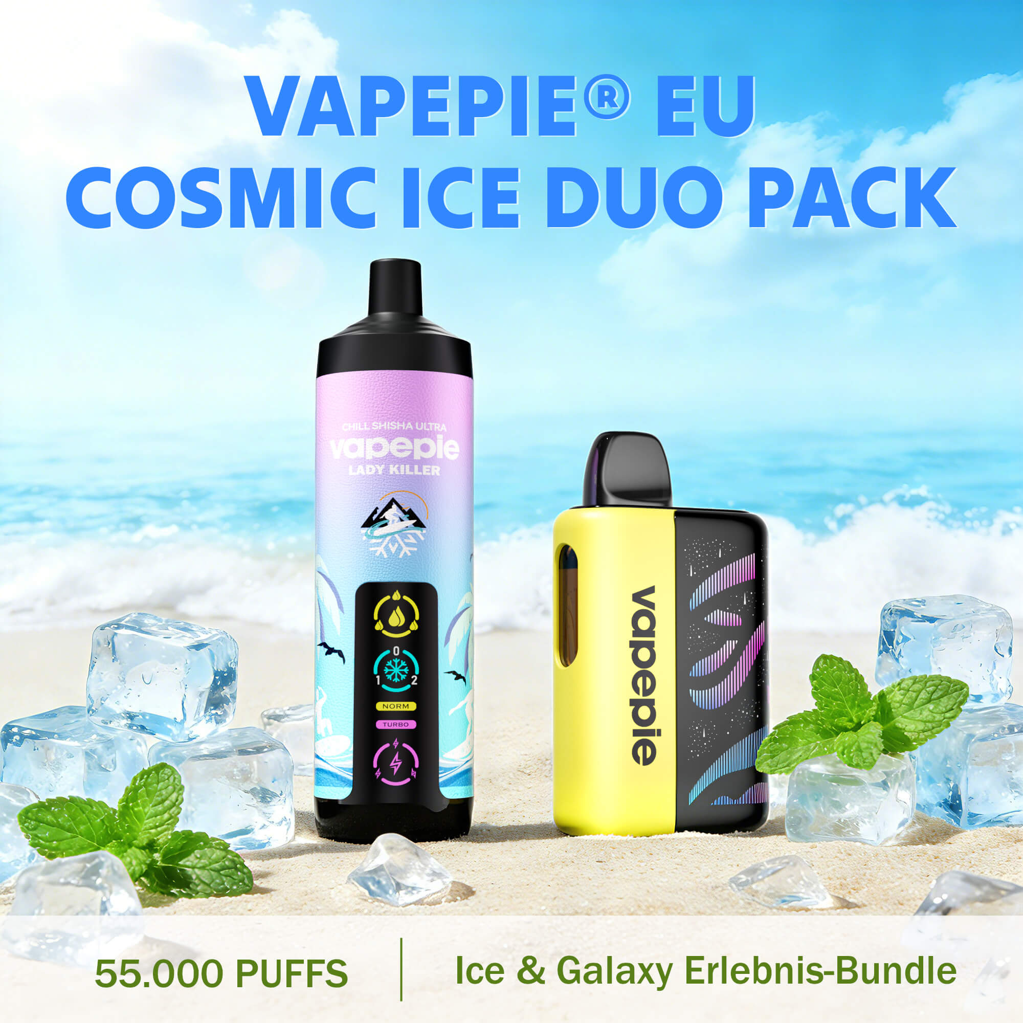 【Sparpaket】 Vapepie Cosmic Ice Duo Pack 55.000 Puffs (Galactic Gleam1 & AirRush1) Einweg-Vape