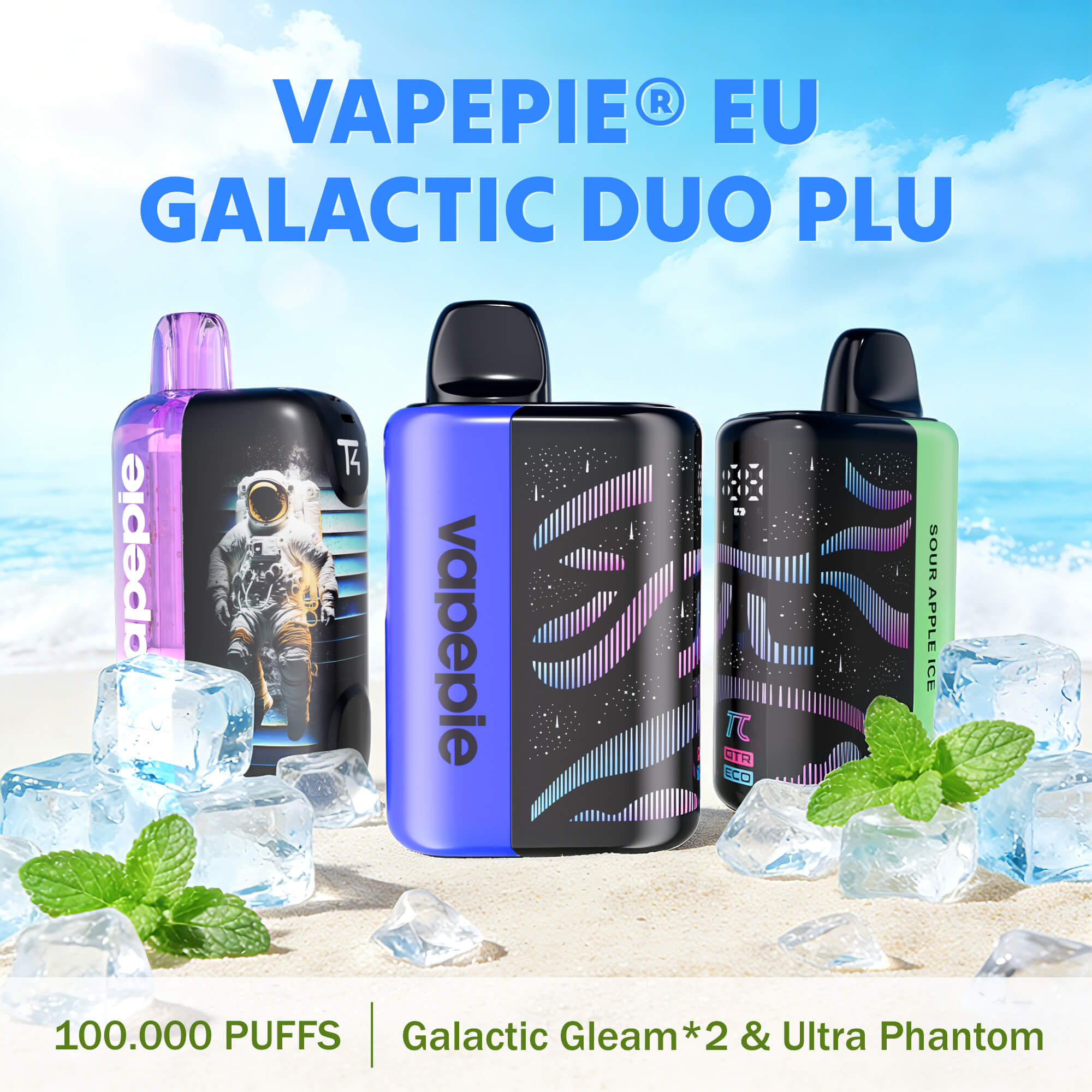 【Sparpaket】 Vapepie Galactic Duo Plus 100.000 Puffs (2x Galactic Gleam & 1x Ultra Phantom) Einweg-Vape