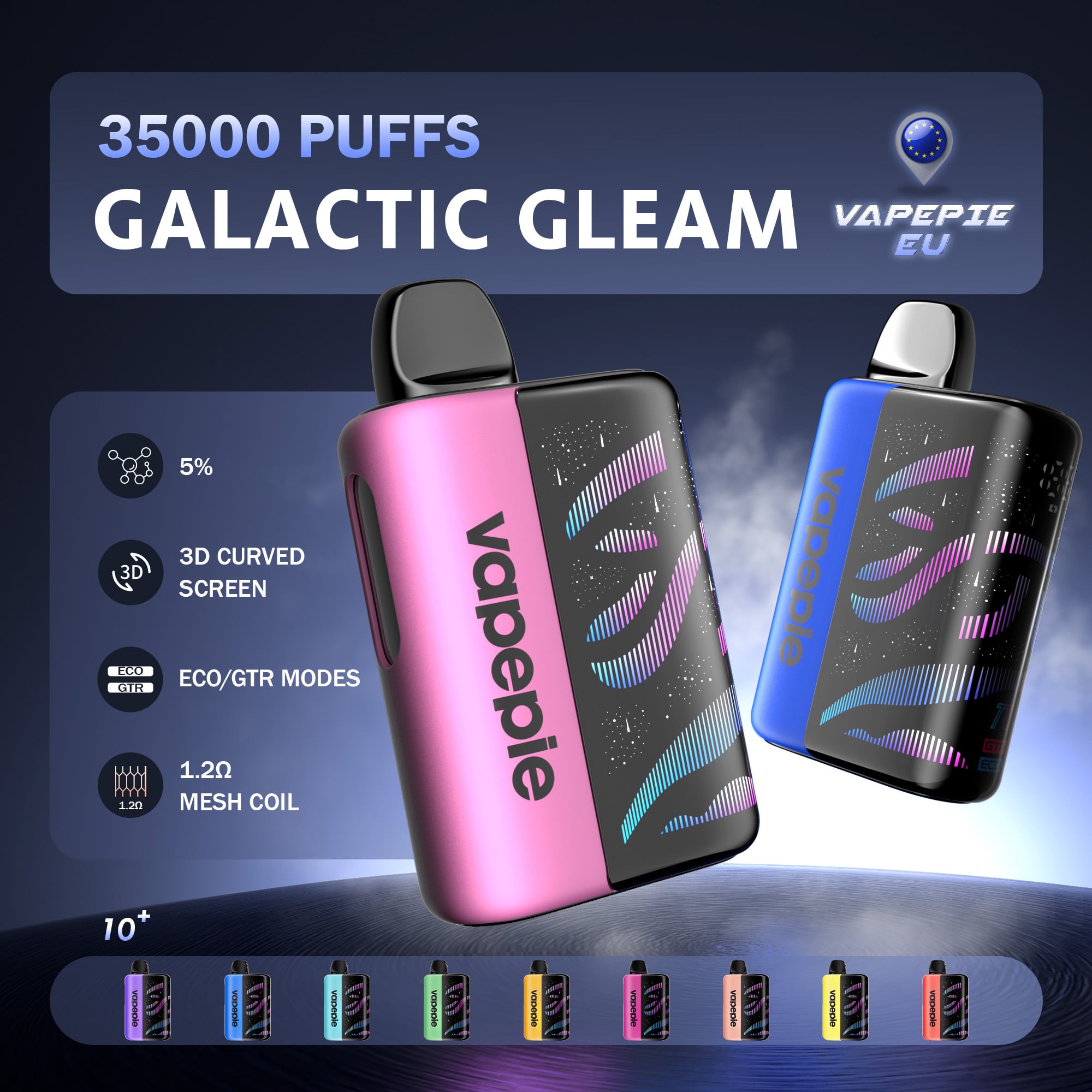 Vapepie Galactic Gleam Vaper mit 3D-Bildschirm 35.000 Puffs – Ergonomischer MTL-Pod