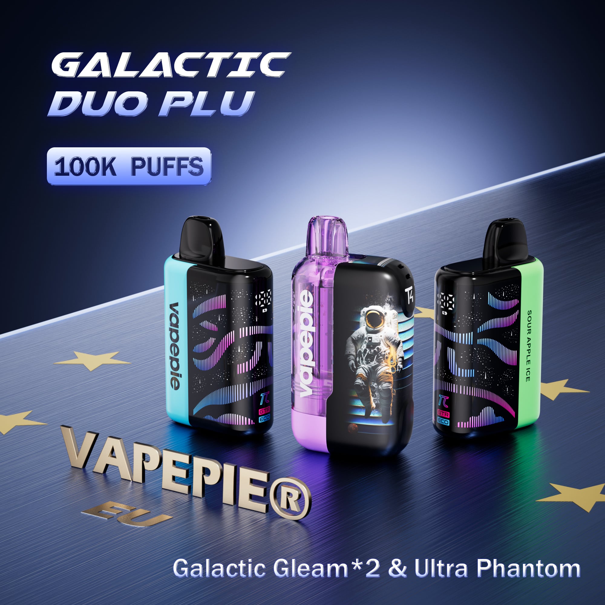 【Sparpaket】 Vapepie Galactic Duo Plus 100.000 Puffs (2x Galactic Gleam & 1x Ultra Phantom) Einweg-Vape