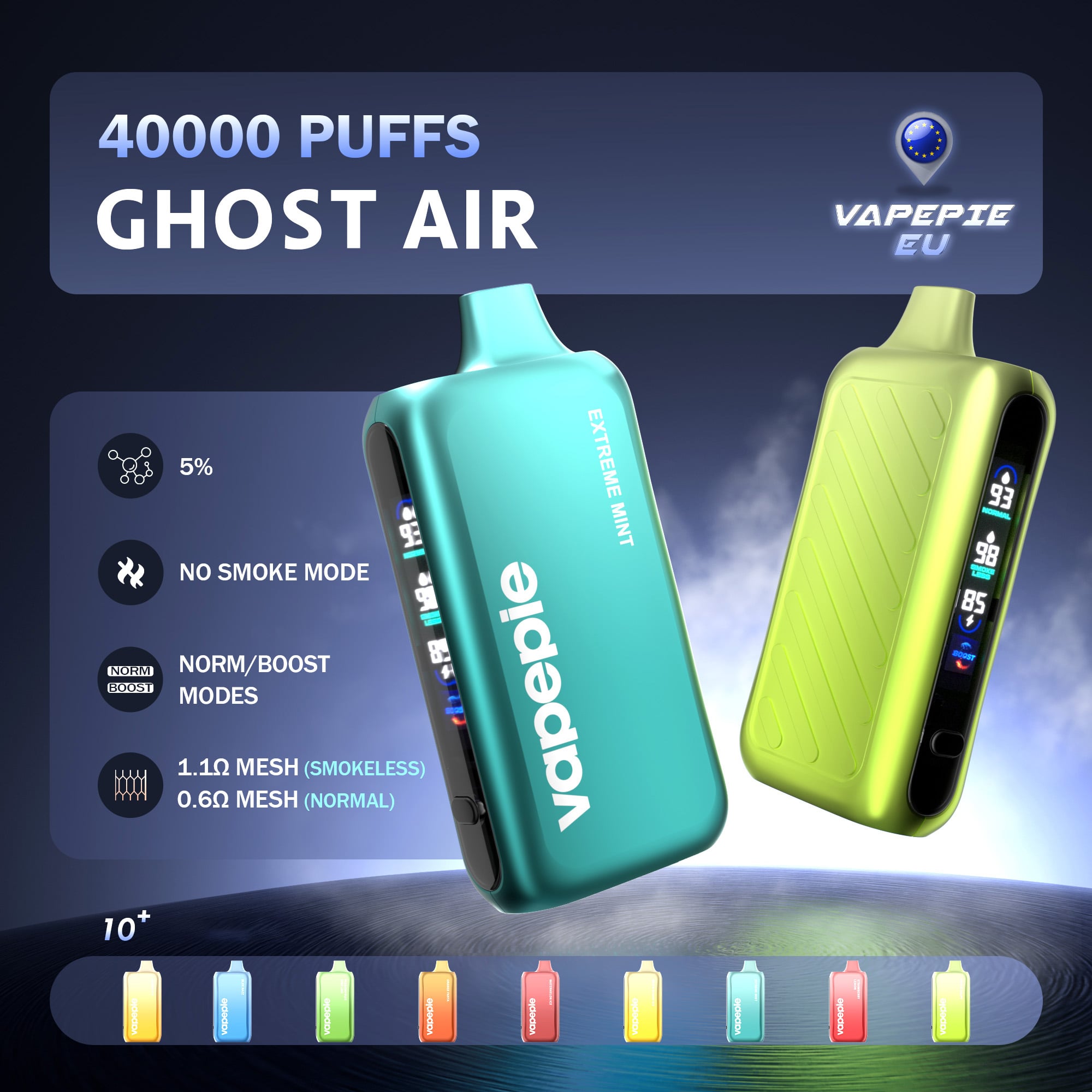Vapepie Ghost Air Einweg-Vaper mit geringer Dampfentwicklung 40.000 Puffs – Diskreter Vaper fürs Büro
