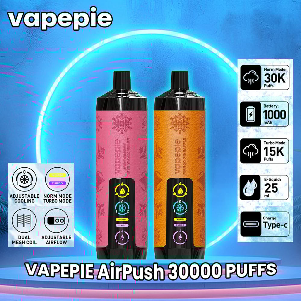 🎉 Back in Stock + Discount!🔥  VAPEPIE AirPush 30000 PUFFS- The first ultra-high puff shisha