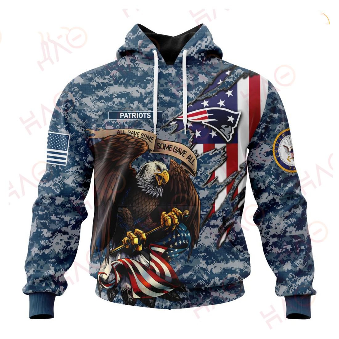 NEW ENGLAND PATRIOTS 3D HOODIE US NAVY VETERANS