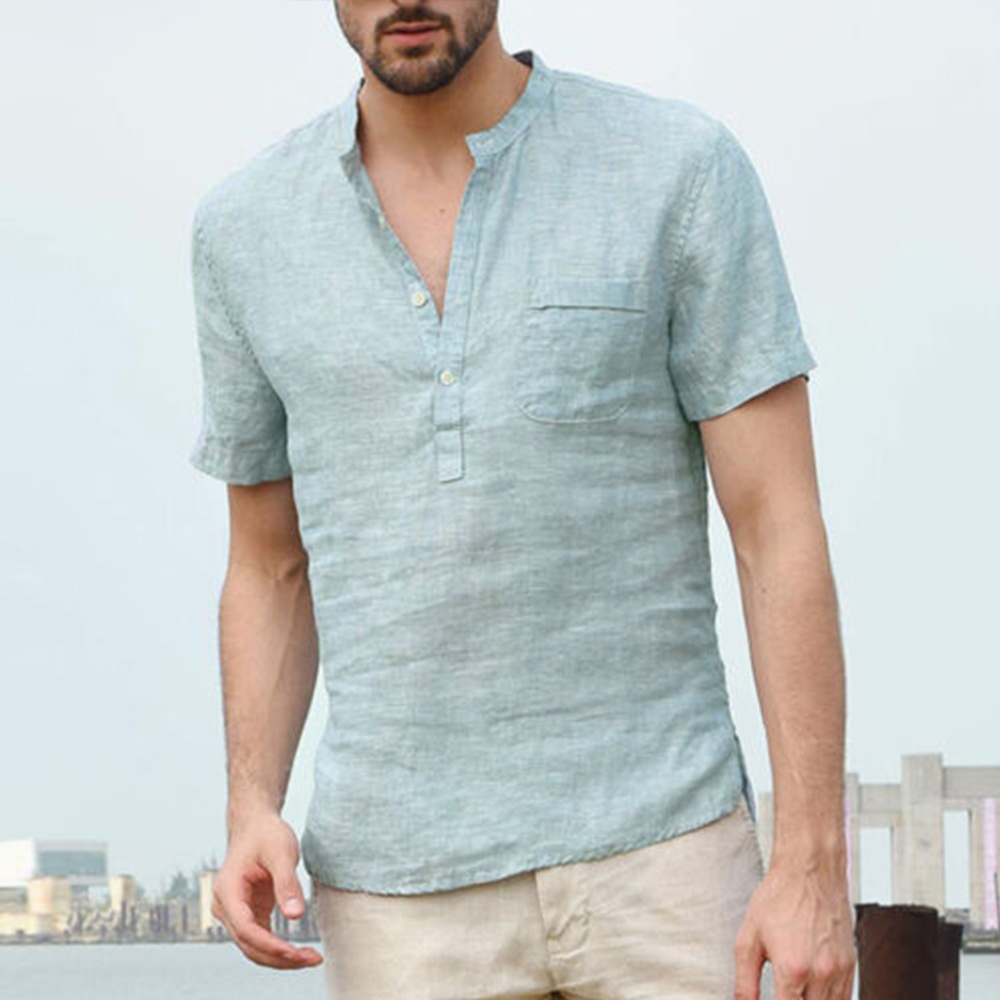 Castillotigo™ Camisa casual de lino de verano para hombre, manga corta