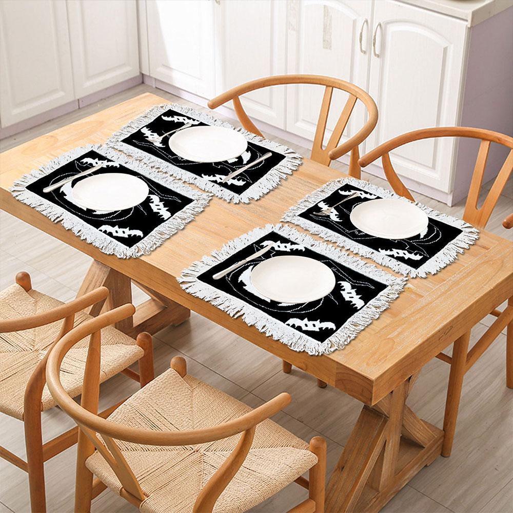 Higomore™ Halloween Style Black And White Tassel Placemat