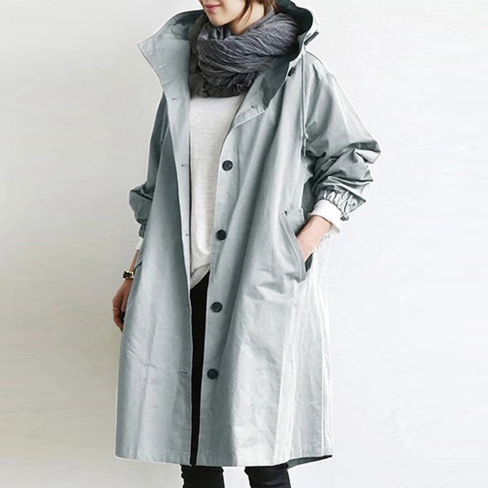 Castillotigo™ Gabardina extragrande impermeable con capucha para mujer
