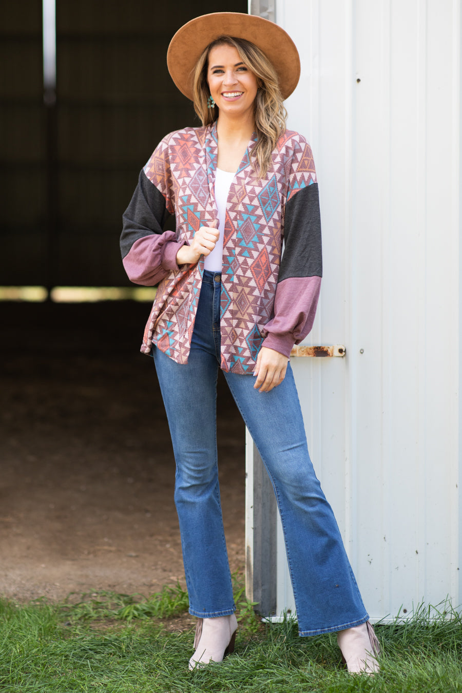 Terra Cotta Multicolor Aztec Print Cardigan