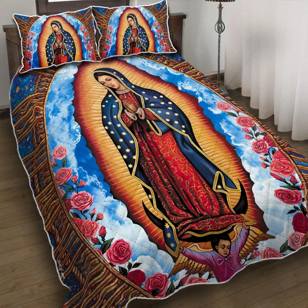 Mother Mary Roses Quilt Bed Set