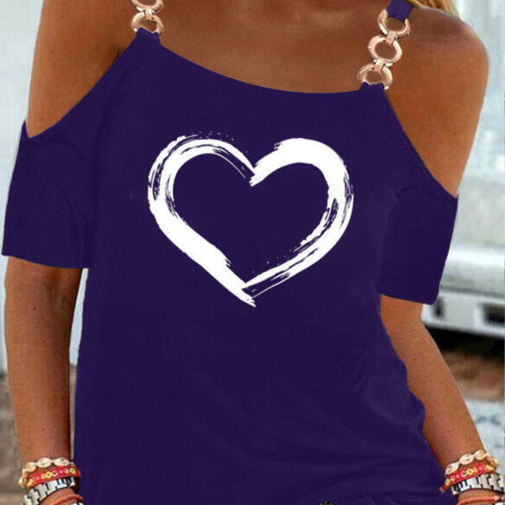 Castillotigo™ Mangas cortas con hombros descubiertos para mujer con estampado de corazones