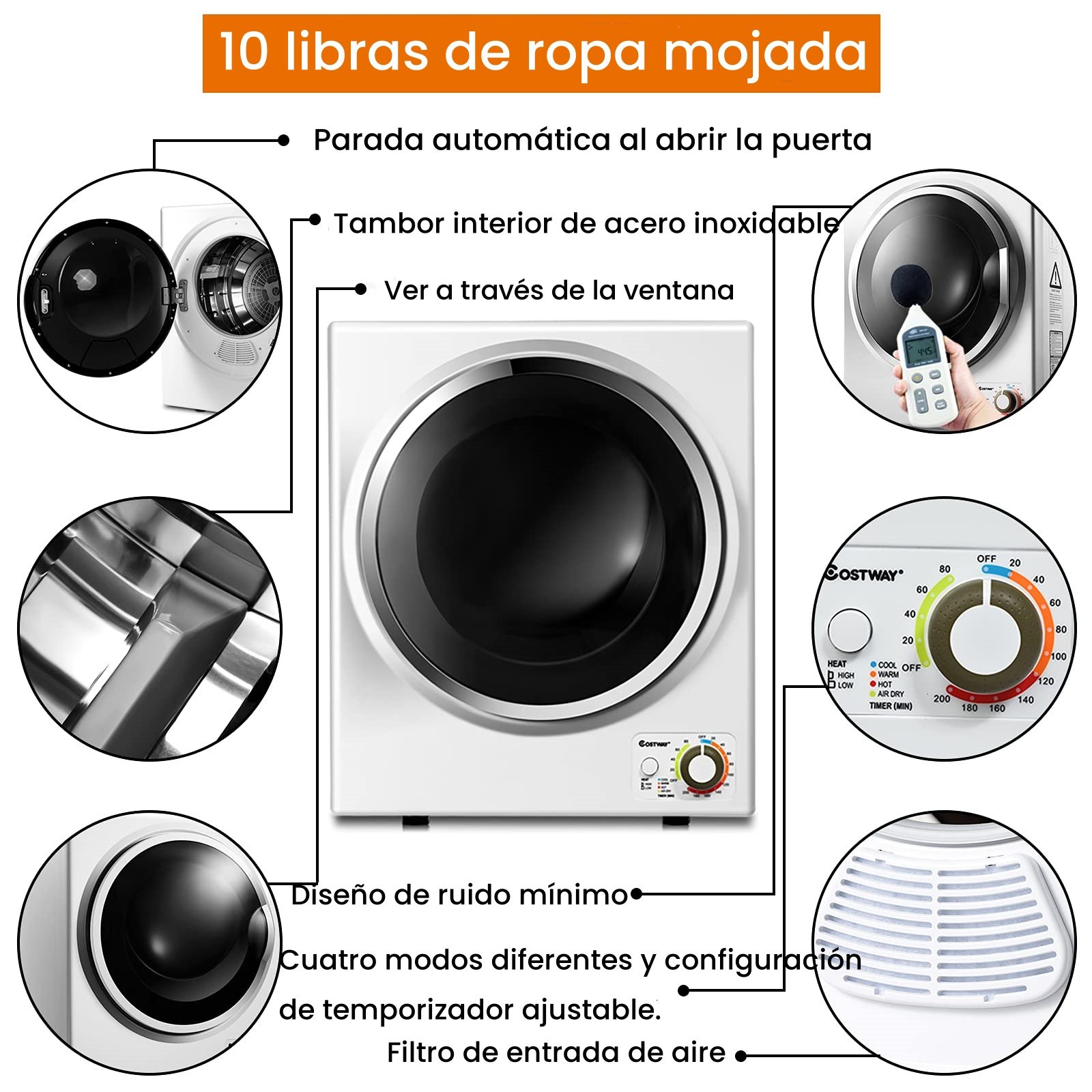 Secadora eléctrica portátil para ropa de lavandería (110 V, 1,5 pies cúbicos), tambor de acero inoxidable