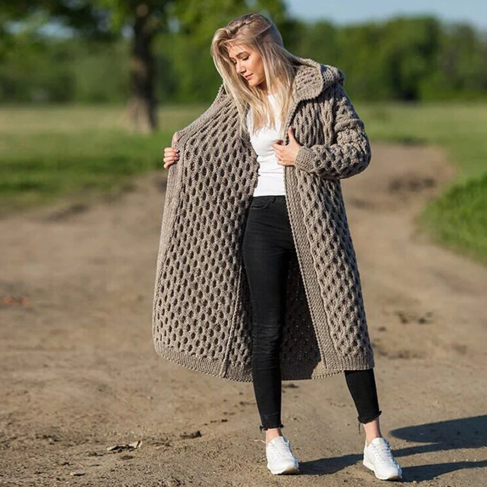 Castillotigo™ Chaqueta de suéter abierta informal de punto largo para mujer