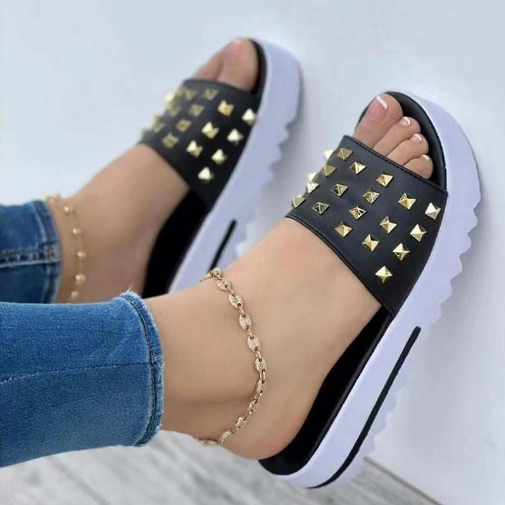 Castillotigo™ Nuevas sandalias de plataforma con tachuelas de color sólido de verano