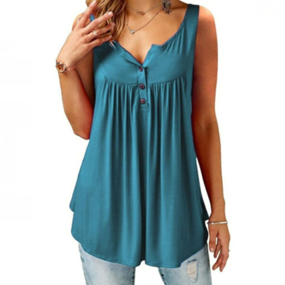 Castillotigo™ Camiseta de tirantes sin mangas con botones sueltos y cómoda para mujer