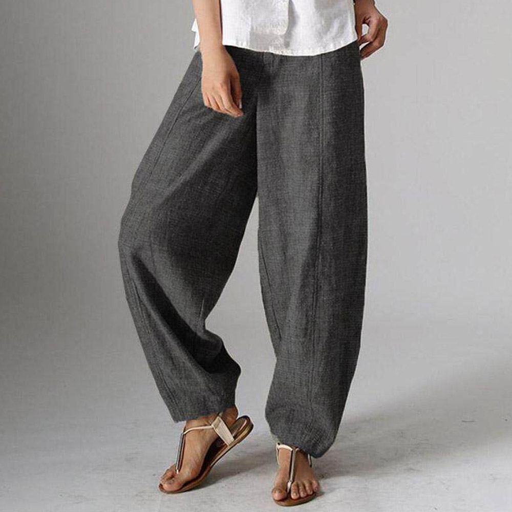 Castillotigo™ Pantalones de zanahoria de pierna ancha de cintura alta de lino y algodón para mujer