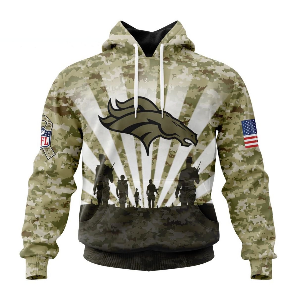 DENVER BRONCOS 3D HOODIE HONOR VETERANS