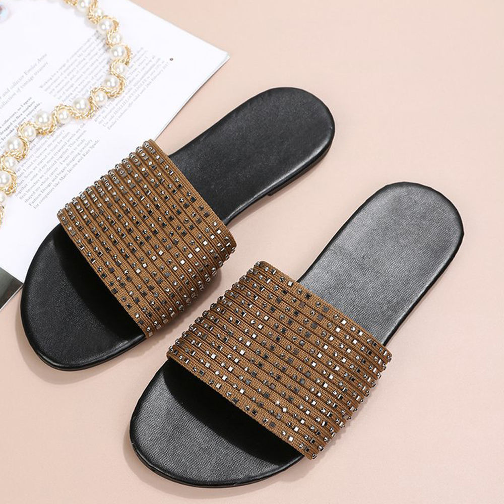 Castillotigo™ Nuevas zapatillas planas de diamantes de imitación de color sólido de verano