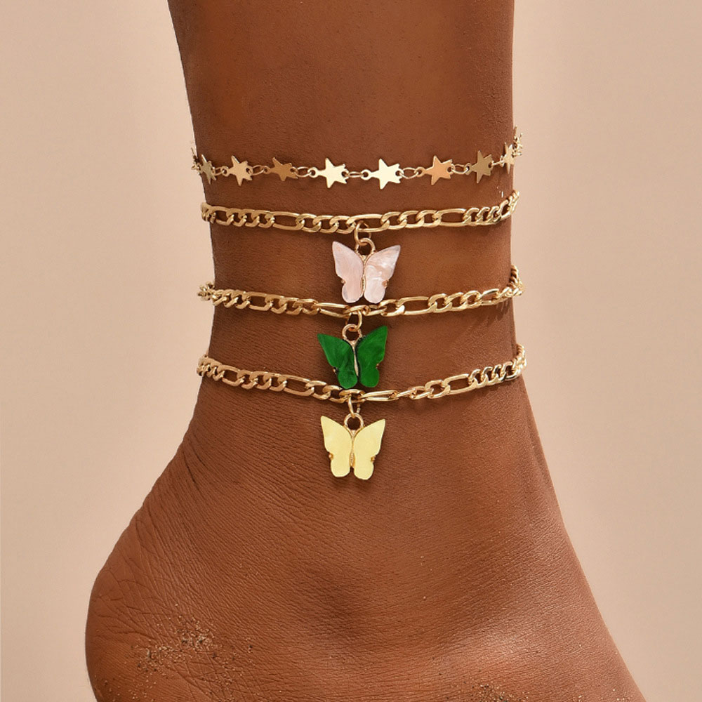 Castillotigo™ Tobillera de estrella de cinco puntas personalizada con mariposas