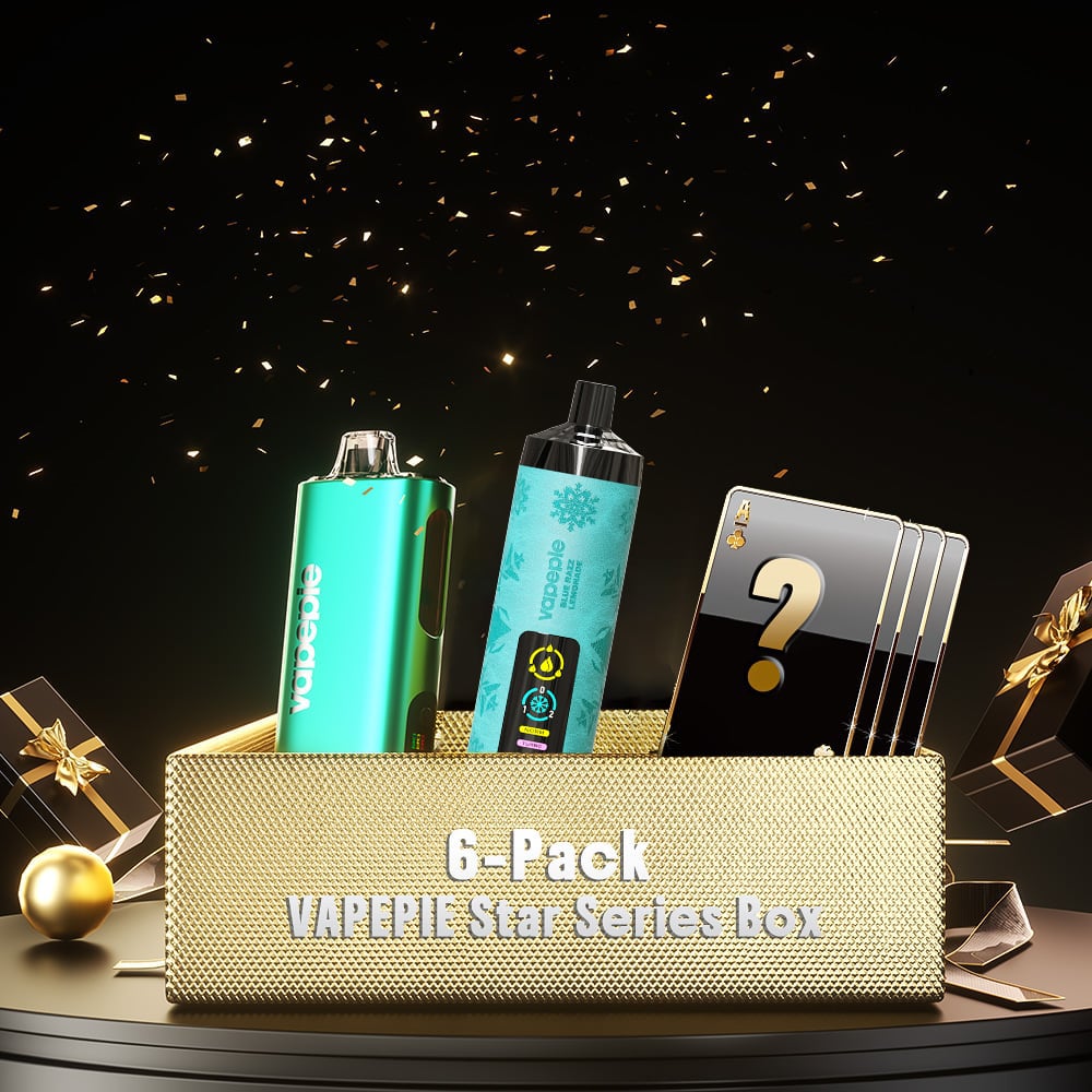 🟧 6er-Pack Mystery Box – je 11,99 € – VAPEPIE Star Series + gemischte Top-Marken – Limitierte Auflage: Jubiläums-Mystery-Deals