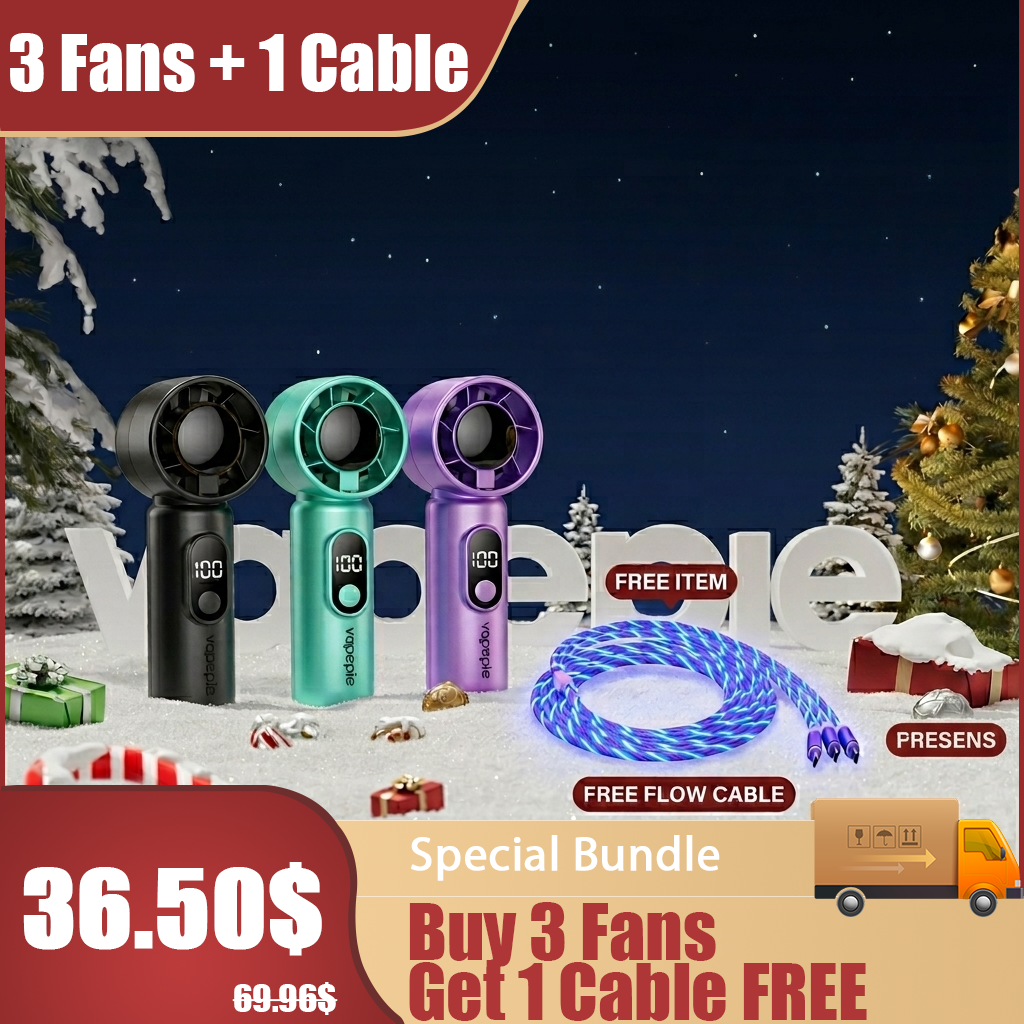 Vapepie Merch High-Speed Handheld Mini Fan Special Bundle - Buy 3 Fans Get 1 Free 3-in-1 LED Flow Light Charging Cable