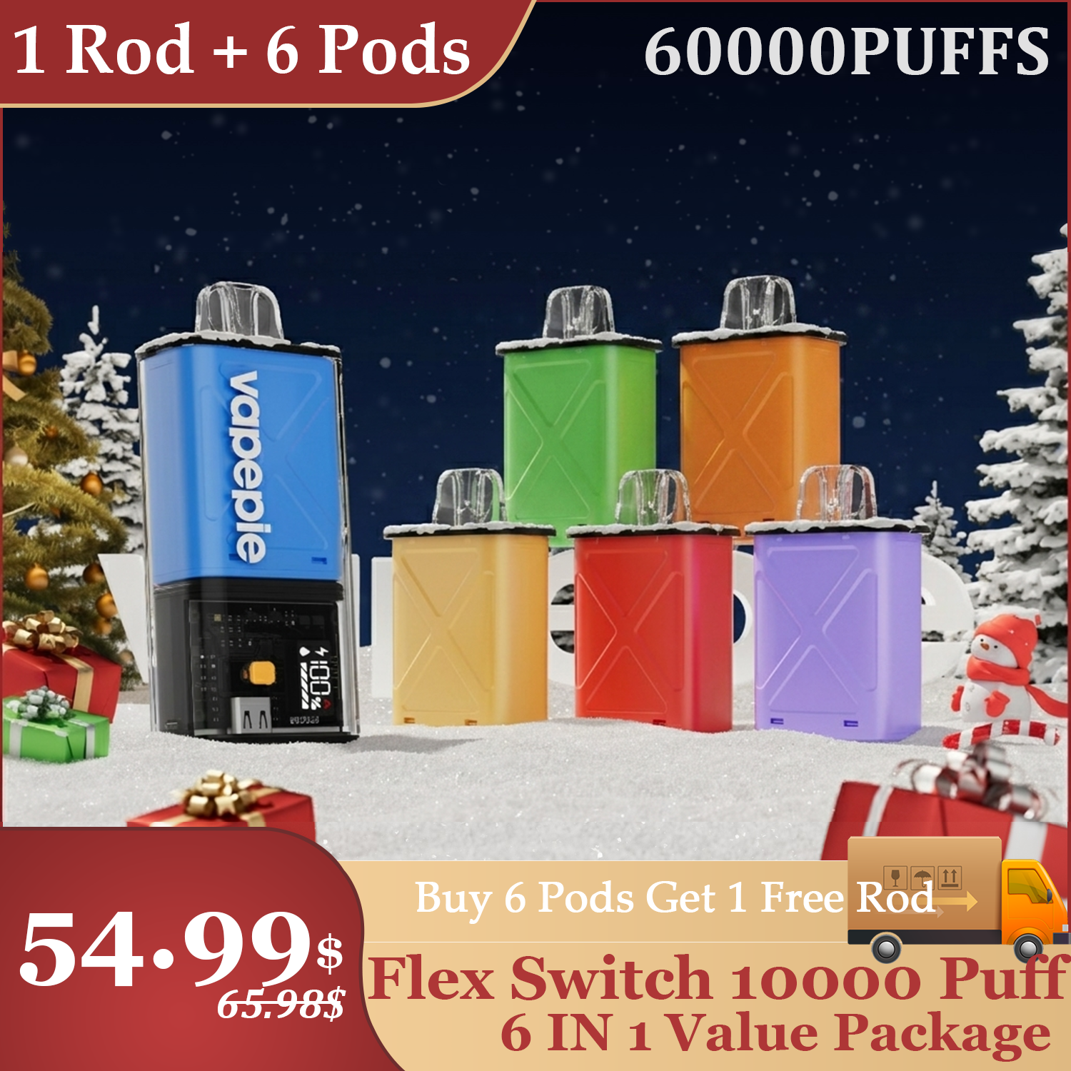 【USA】Vapepie 60000 Puff 6 IN 1 Value Package | U.S. Warehouse Fast Delivery