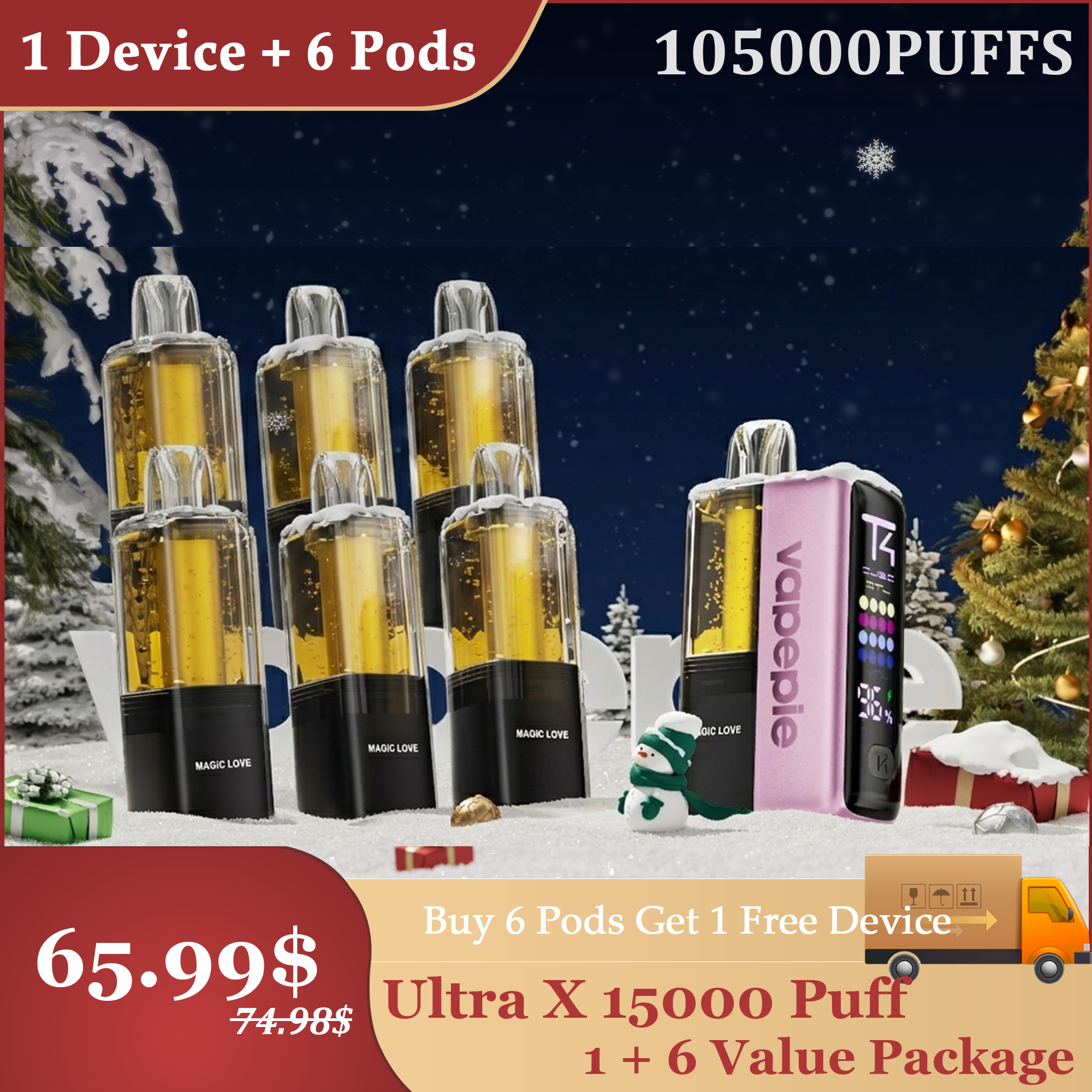 【USA】Vapepie 105000 Puff 6 + 1 Value Package