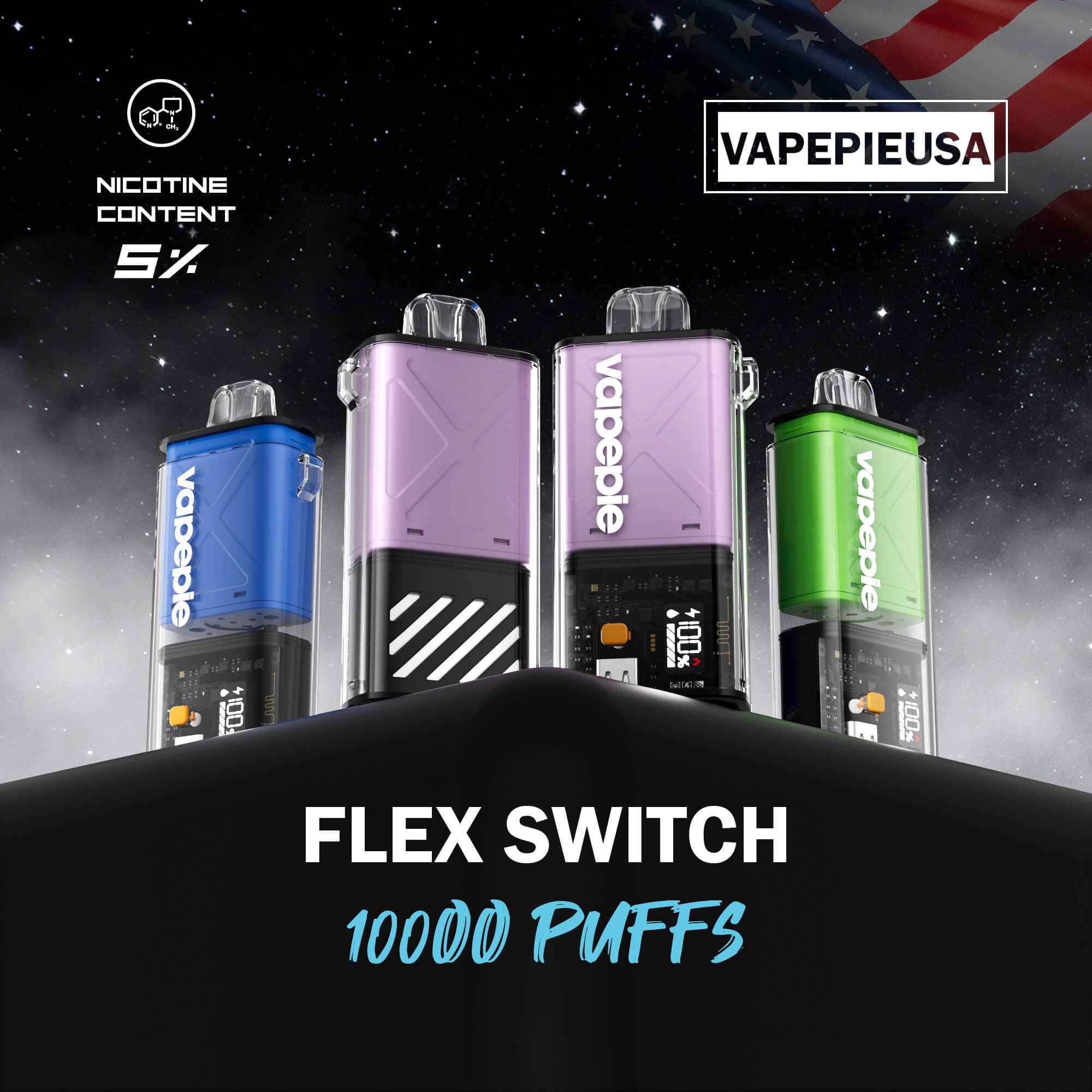 🌍Vapepie 10000 Puff FlexSwitch Refillable Pod Vape | Replaceable Pod System, 50mg Nicotine(International Warehouse)