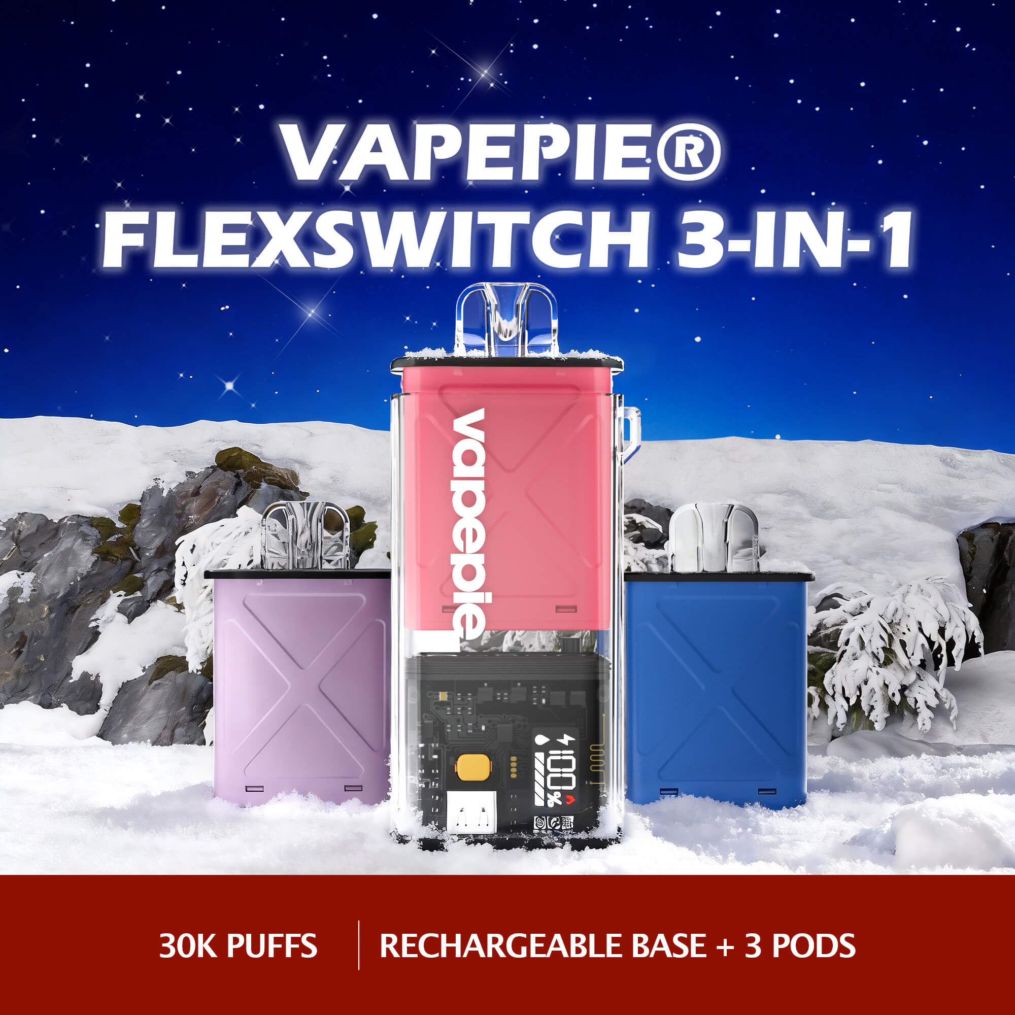 🇺🇸Vapepie FlexSwitch 3-in-1 Bundle 30k Puff · Rechargeable Base + 3 Pods