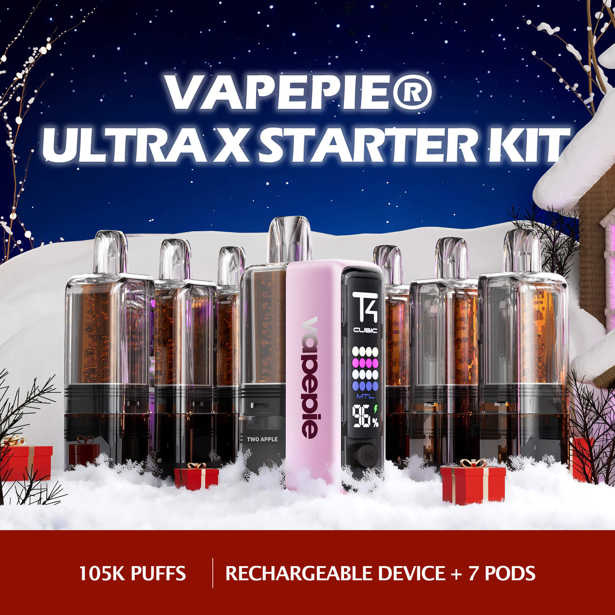 🇺🇸Vapepie Ultra X Complete Starter Kit 105k Puffs | 1 Rechargeable Device + 7 Pods Bundle Vape