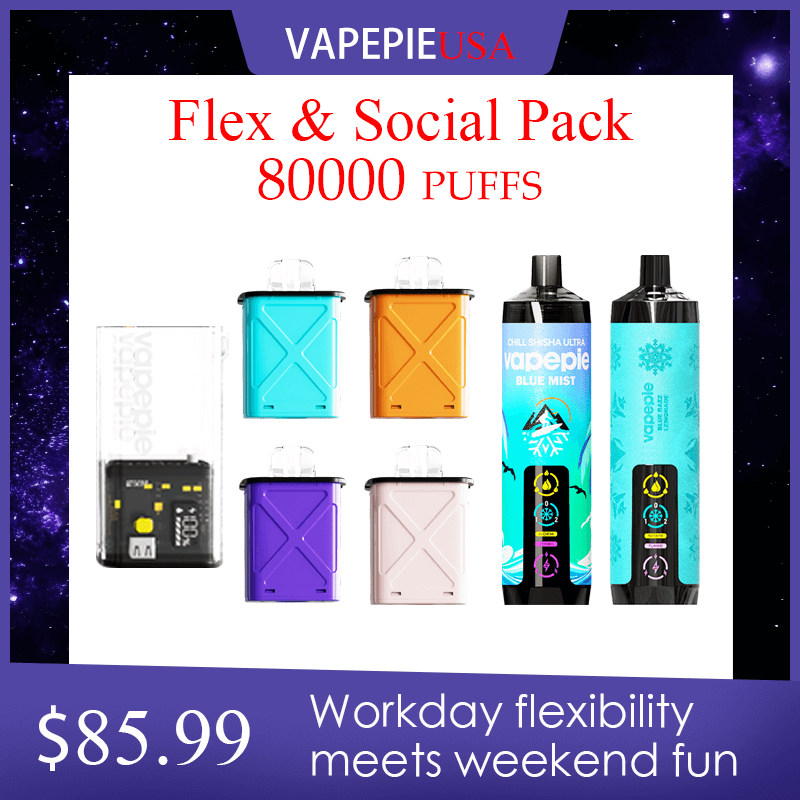 (USA Warehouse)🔥Vapepie Flex & Social Pack: FlexSwitch (4 Pods + Charger) + 2x AirRush | 80K Puffs Day-to-Night Vaping Bundle