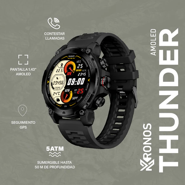 Smartwatch reloj inteligente | STF Kronos Thunder | Pantalla AMOLED GPS Protección 5ATM Contesta llamadas